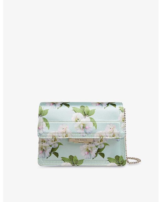 Ted Baker Green Jenil Floral-print Satin Crossbody Bag