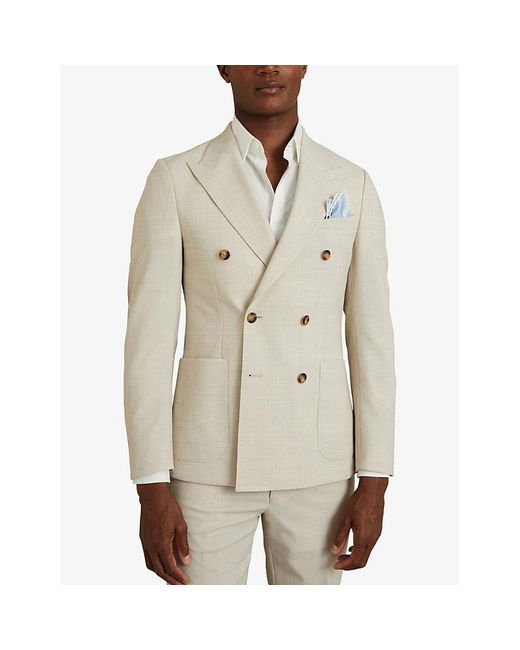 Reiss Blue Ceremony Contrast-Piping Silk Pocket Square for men