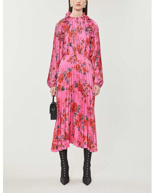 Magda Butrym Pink Dover Pleated Floral-print Silk-satin Jacquard Midi Dress