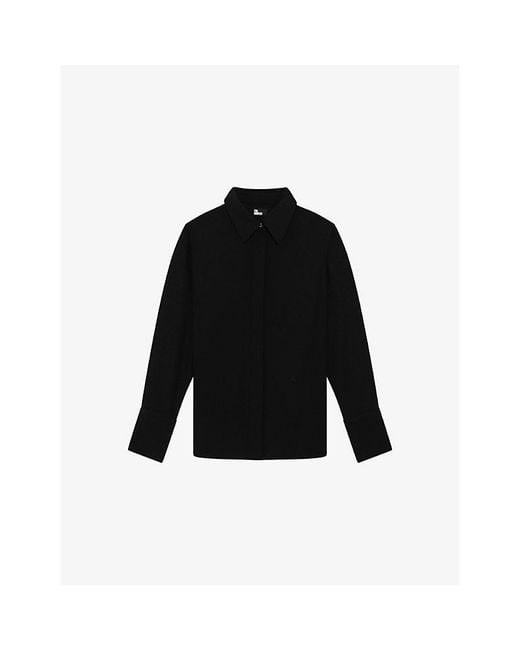 The Kooples Black Straight-Cut Long-Sleeve Satin Shirt