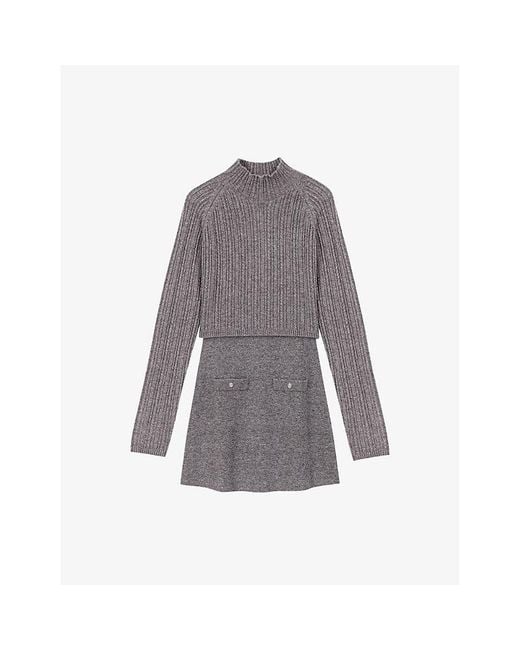 midi rib knit dress Off-Shoulder Ribbed Sweater Knit Midi Dress Brown Large main image 0