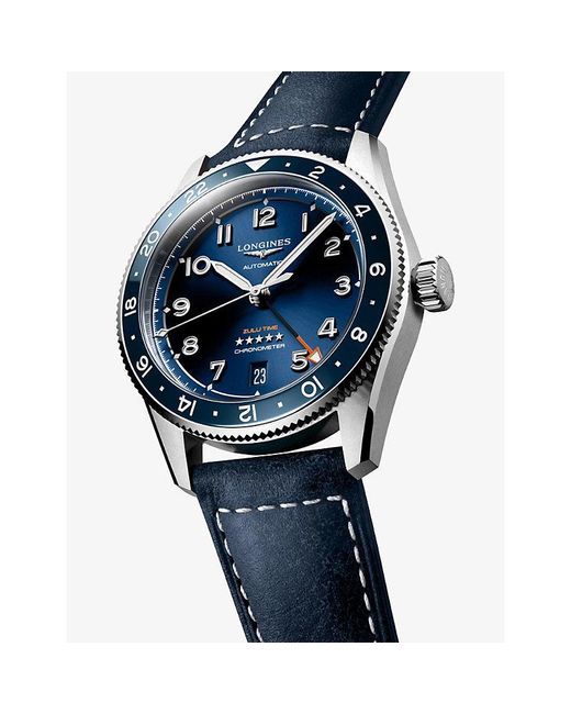 Longines Blue L3.802.4.93.2 Spirit Zulu Time Stainless-Steel And Ceramic Bezel 39Mm Automatic Watch for men