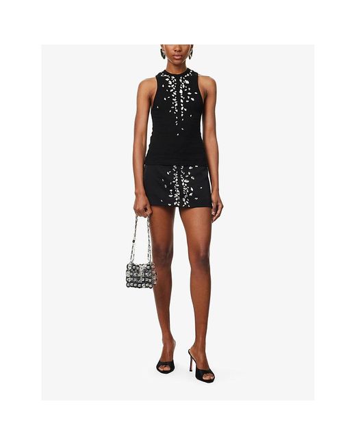 David Koma Black Sleeveless Crystal-Embellished Stretch-Cotton Top