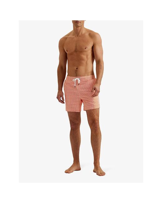 Ted Baker Pink Popov Geometric-print Recycled-polyester Swim Shorts for men