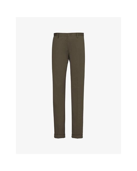Paul Smith Green Slim-fit Straight-leg Stretch-organic-cotton Trousers for men