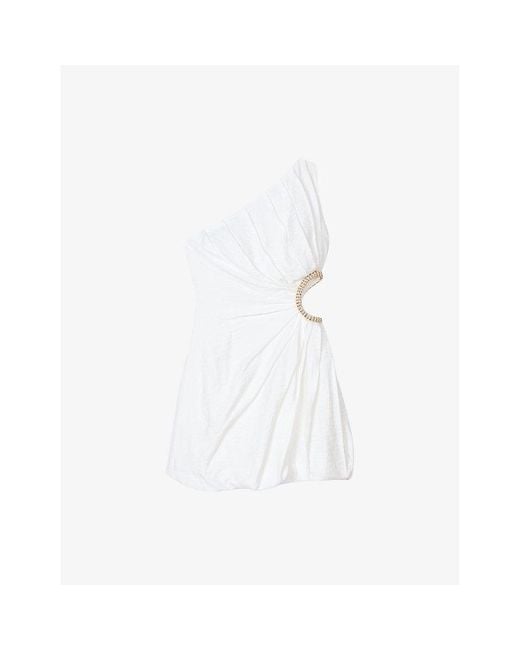 Sandro White Asymmetric Sleeveless Woven Mini Dress