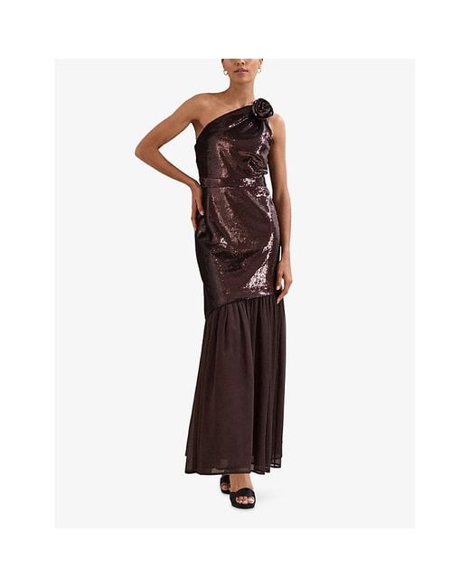 Phase Eight Purple Lola Sequin Asymmetric Woven Midi Dress