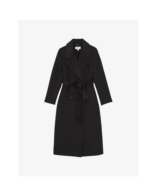 Reiss Black Dorian Double-Breasted Wool-Blend Coat