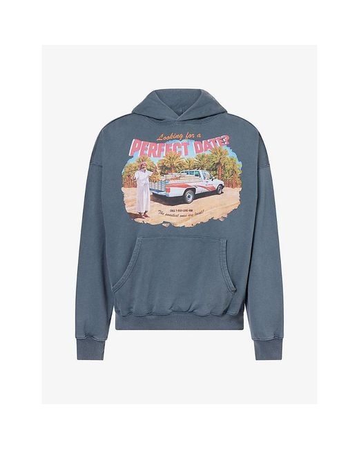 Not Boring Blue Perfect Date Graphic-Print Cotton Hoody for men