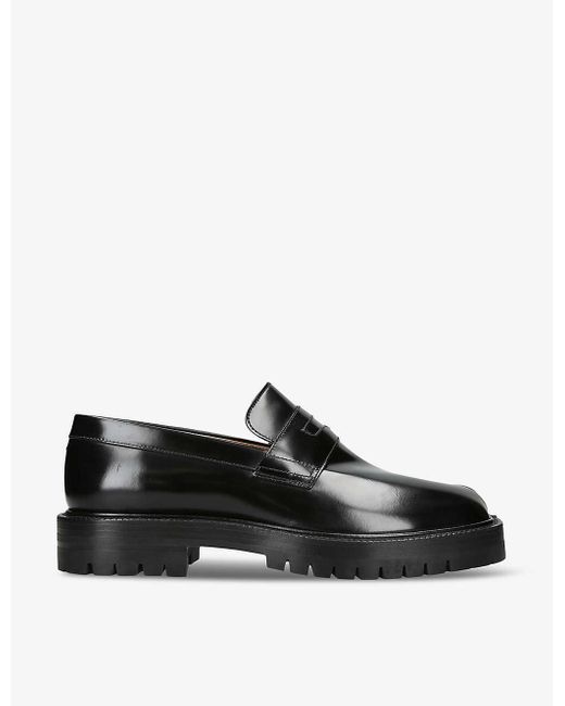 Maison Margiela Black Tabi County Panelled Brushed-leather Loafers for men