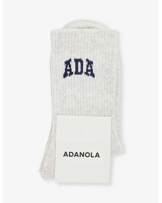 ADANOLA White Brand-intarsia Ribbed Stretch Organic-cotton-blend Socks