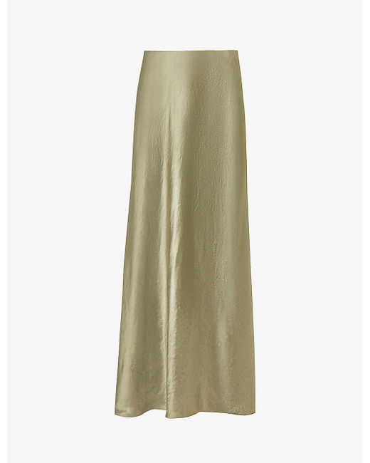 Vince Green Flared-hem Crinkle-texture Satin Midi Skirt