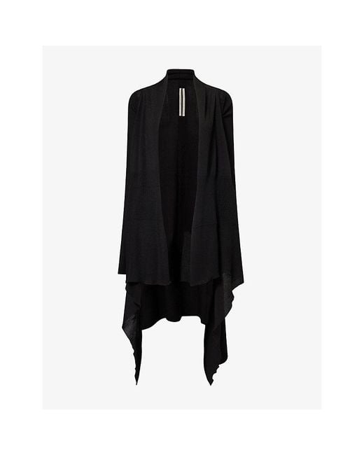 Rick Owens Black Draped Long Wool Cardigan