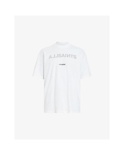 AllSaints White Cutout Logo Text-print Oversized Organic-cotton T-shirt X for men