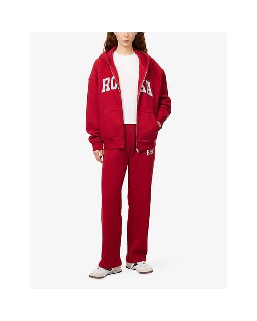 Ru & Rocka Red Varsity Logo-Print Jersey Hoody