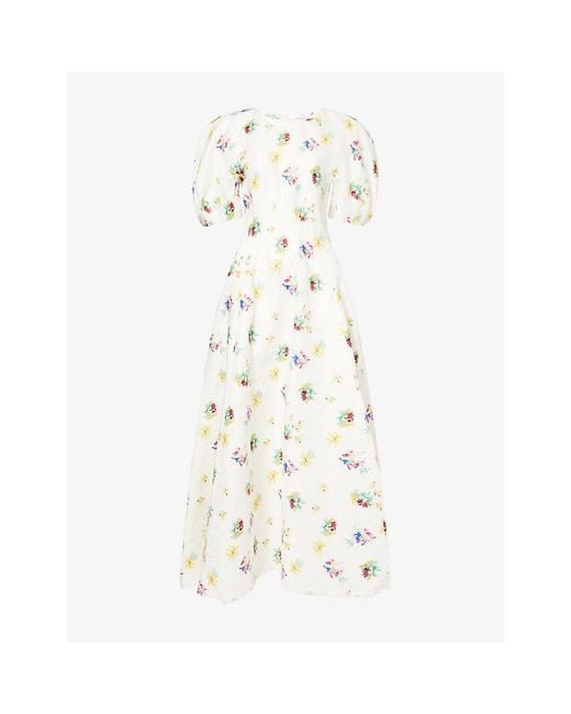 Gabriela Hearst White Enaya Floral-Print Linen Maxi Dress