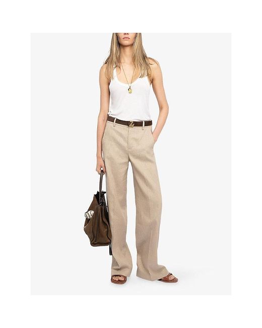 Zadig & Voltaire Natural Panol Wide-Leg Striped Cotton And Linen-Blend Trousers