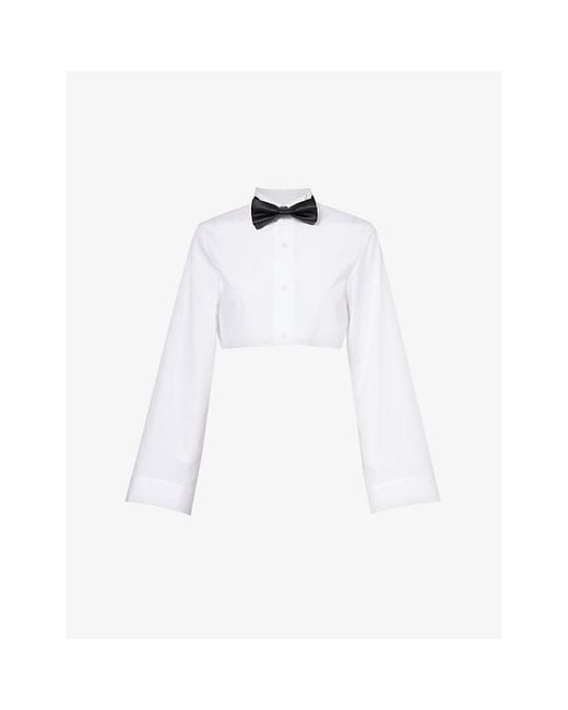 Noir Kei Ninomiya White Long-sleeved Bowtie-embellished Cotton-poplin Shirt