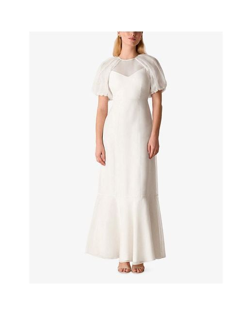 Whistles White Sabrina Puff-Sleeve Silk Wedding Dress