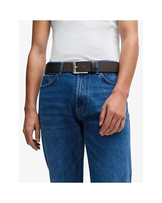 HUGO Brown Logo-Embossed Leather Belt for men