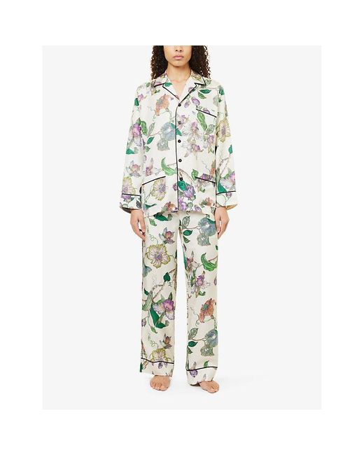 Olivia Von Halle White Yves Floral-pattern Silk Pyjama Set