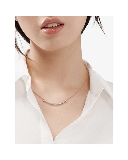 Tiffany & Co White Tiffany T Smile 18Ct Rose- And Diamond Necklace
