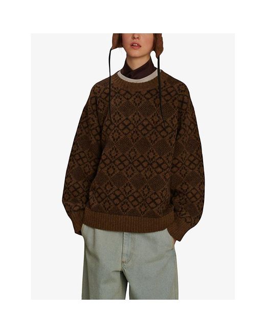 Soeur Brown Bidart Jacquard-Print Relaxed-Fit Alpaca-Blend Jumper