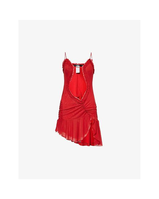 Jaded London Red Fatale V-neck Mesh Mini Dress