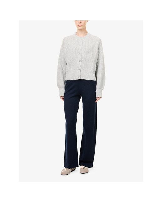 ADANOLA Gray Round-Neck Button Up Knit Cardigan