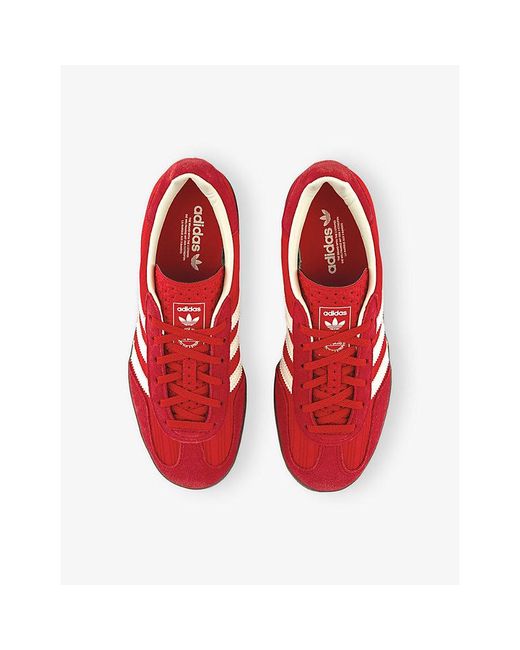 Adidas Red Gazelle Indoor Pinstriped Satin And Suede Low-Top Trainers