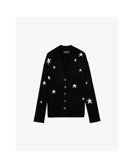 Zadig & Voltaire Black Mirka Star-Pattern Cashmere Cardigan