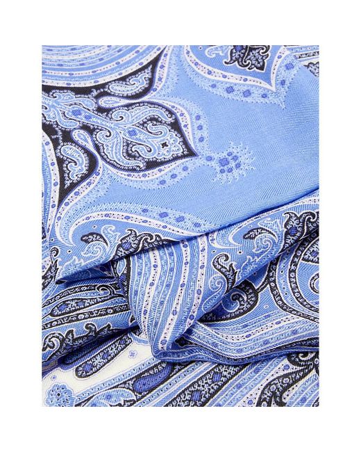 Etro Blue Paisley-print Fringed Cashmere And Silk-blend Scarf
