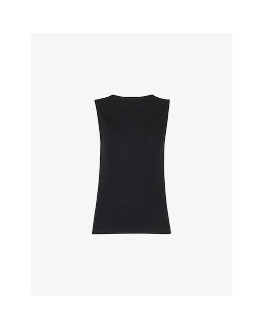 Whistles Black High-Neck Ribbed Sleeveless Stretch-Cotton T-Shirt