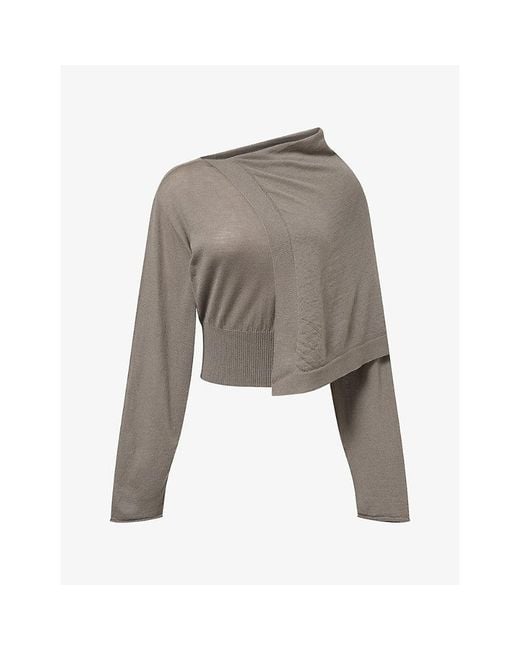 Rick Owens Gray Draped Scarf Long-Sleeve Wool Jumper