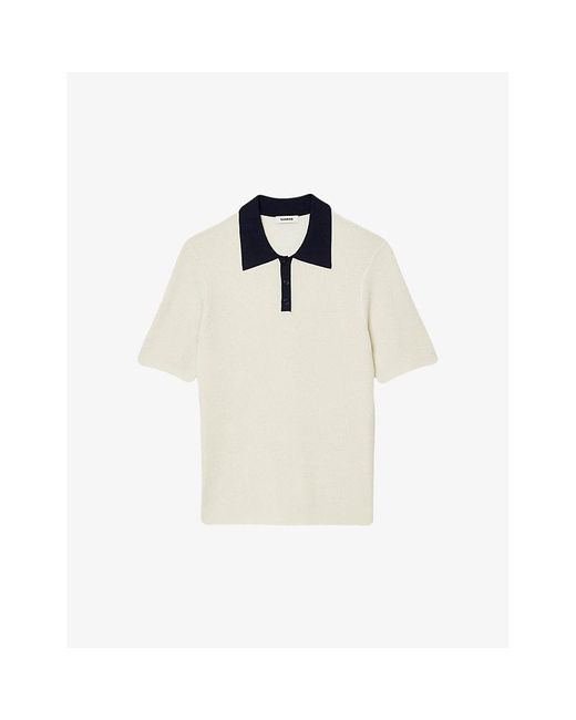 Sandro White Contrast-collar Stretch-knit Polo Shirt for men