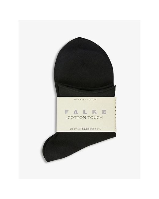 Falke Black Cotton Touch Rolled-Cuff Stretch-Cotton-Blend Socks