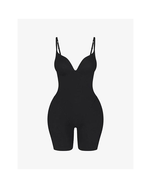 Skims Black Ultimate Body Enhancing Mid Thigh Bodysuit