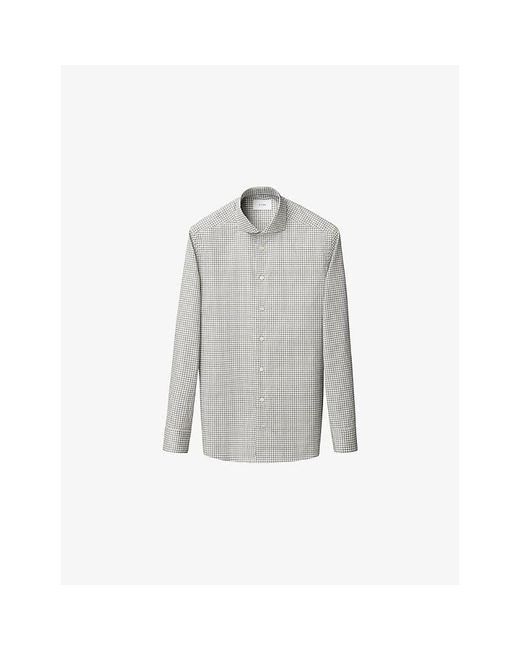 Eton of Sweden Gray Check-Print Slim-Fit Cotton-Twill Shirt for men