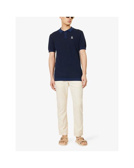 Sandbanks Blue Brand-embroidered Crewneck Organic-cotton Polo Shirt for men