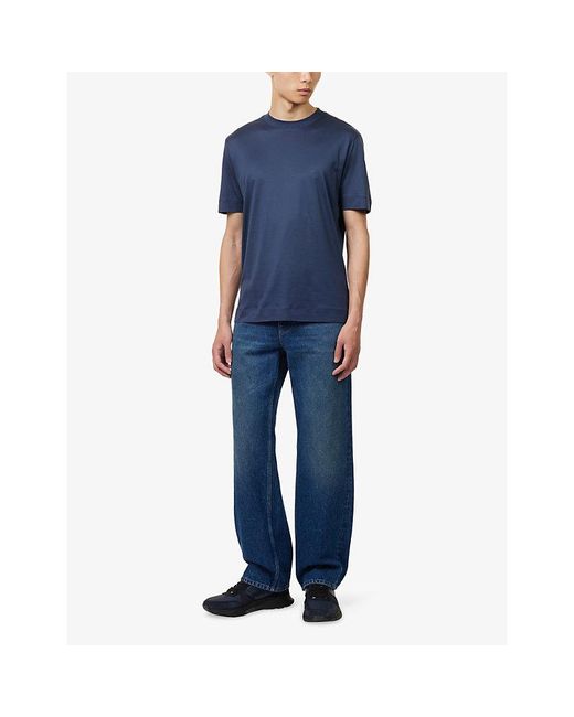 Emporio Armani Blue Logo-Print Crew-Neck Cotton-Jersey T-Shirt for men