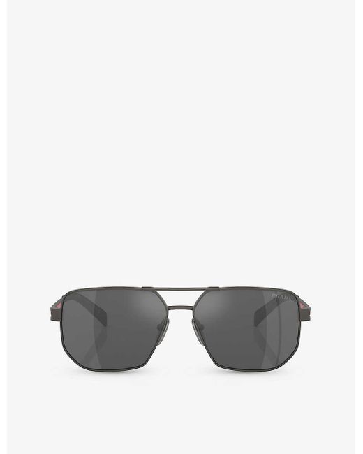 Prada Linea Rossa Gray Ps 51zs Pilot-frame Metal Sunglasses
