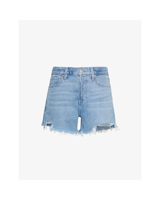 PAIGE Blue Noella Raw-hem Cotton-blend Denim Shorts