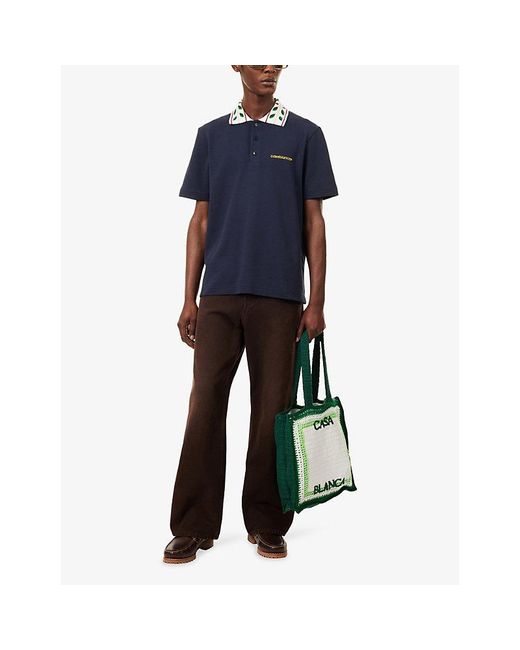 Casablanca Blue Laurel Pique Cotton Polo T-Shirt for men