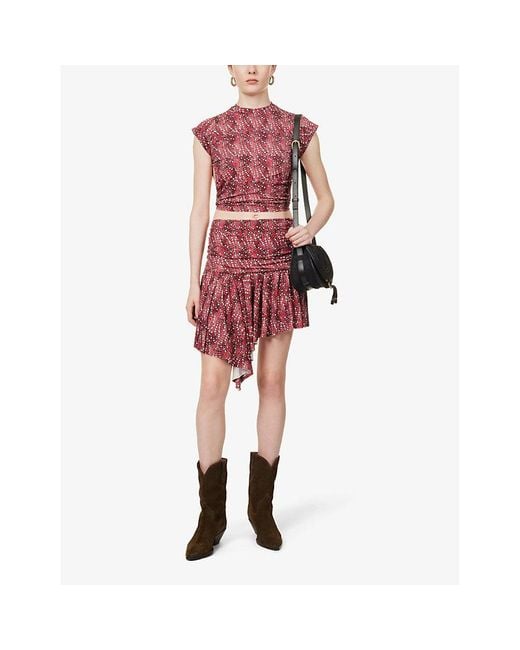 Isabel Marant Red Juliany Abstract-pattern Stretch-woven Mini Skirt