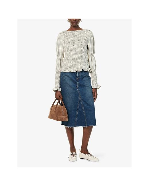 Amy Lynn White Iris Shirred Cotton-Poplin Top