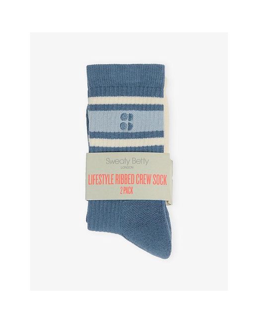 Sweaty Betty Blue Lifestyle Ribbed Pack Of Two Cotton-Blend Socks