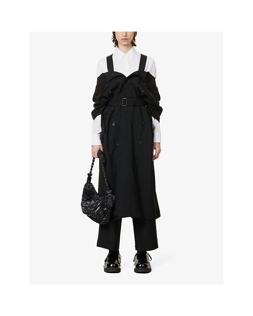 Junya Watanabe Black Off-the-shoulder Belted-waist Wool-blend Coat