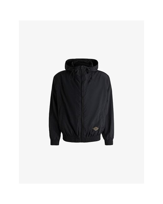 HUGO Black Logo-Print Regular-Fit Windbreaker Jacket for men