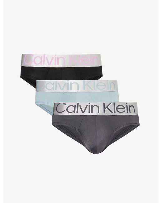 Calvin Klein Black Logo-waistband Pack Of Three Stretch-jersey Briefs for men