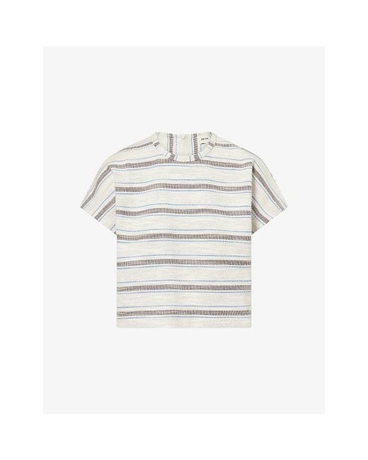 ME+EM White Striped Textured Cotton-Blend Top